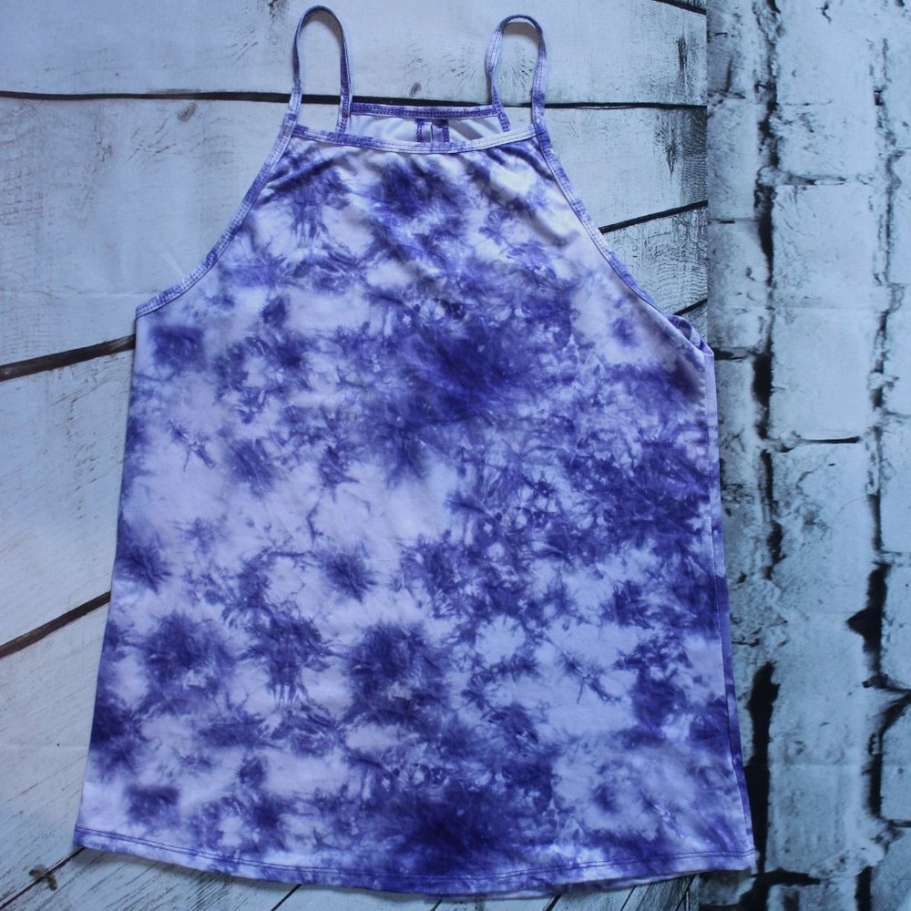 SHEIN, PURPLE TIE DYE TANK, OPEN & CUT OUT BACK, SIZE SMALL